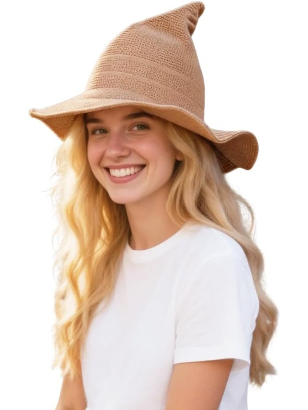 🎃Women's Brown Foldable Pointed Wide Brim Multicolour Knit Breathable Witch Hat